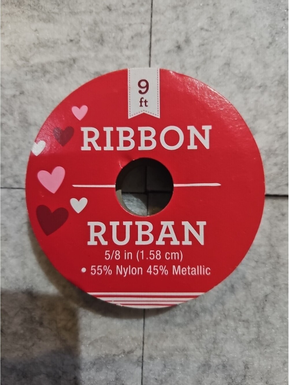 Red Ribbon 5/8 Inch x 9 Feet 55% Nylon 45% Metallic